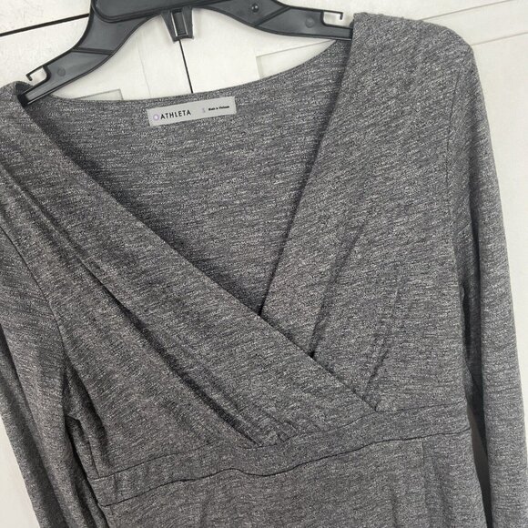 ATHLETA Dress Size Small Faux Wrap V-Neck Gray Long Sleeve - Picture 3 of 4